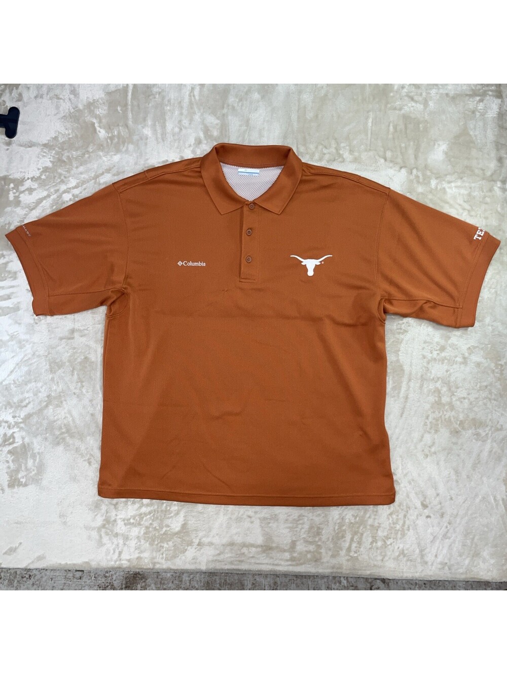 Columbia NCAA Texas Longhorns PFG Orange Polo Shirt Omni Shade Men’s Size XL